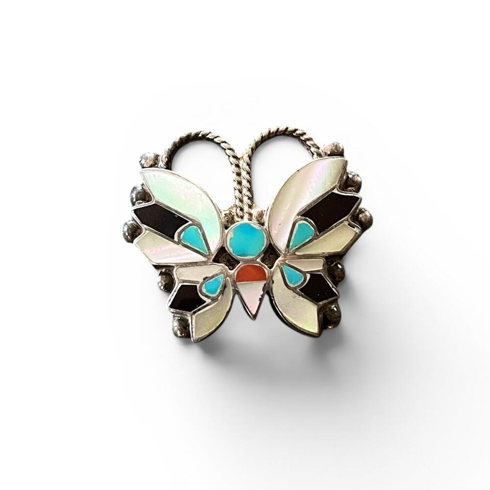 Vintage RA Wallace Inlay Butterfly Brooch Pin Pendant Zuni